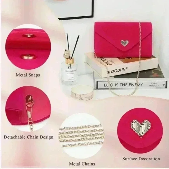 Women Faux Suede Evening Clutch Bags Formal Party Wedding Purses Barbie NWT - Picture 3 of 16